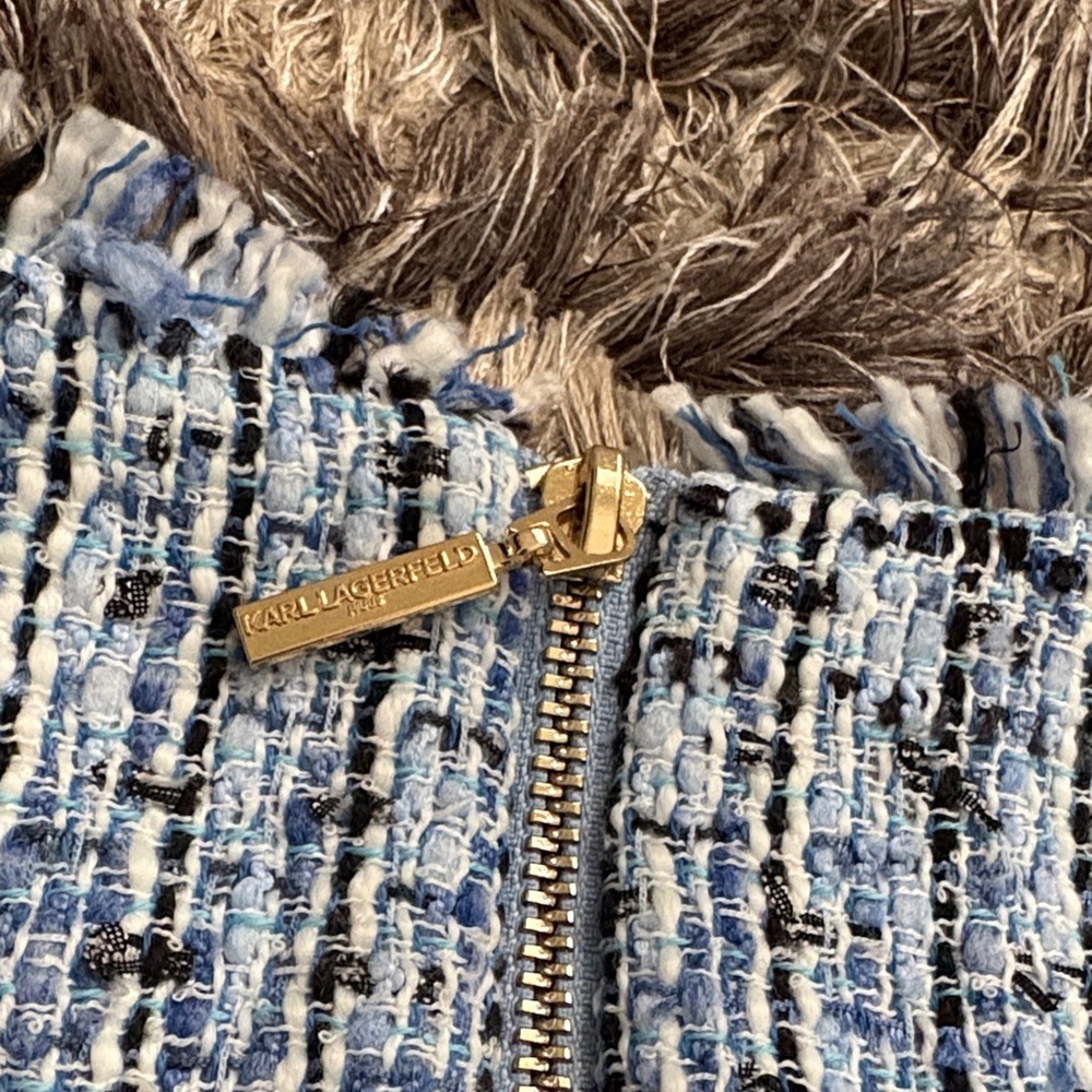 NWOT! Karl Lagerfeld Light Blue Tweed Midi Dress, Size 0 - Picture 5 of 11